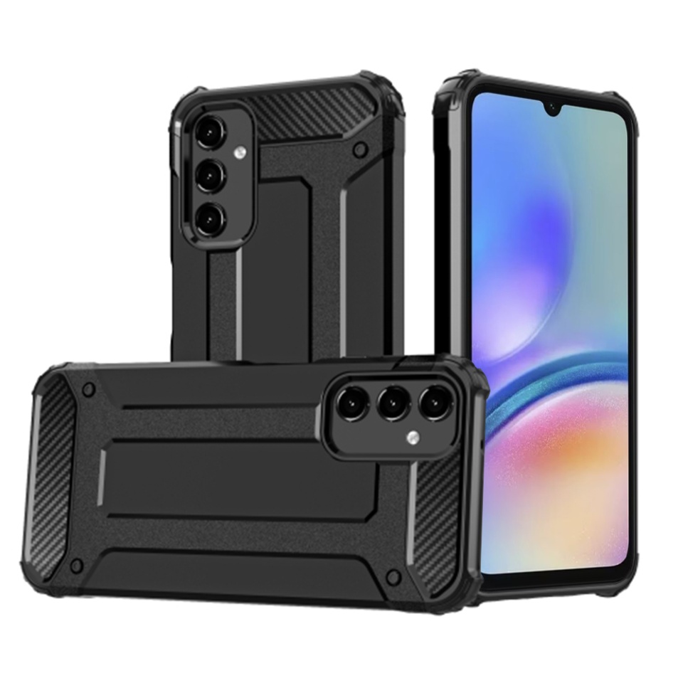 Husa pentru Samsung Galaxy A05s, SKYDDAR INNOVATION, Hybrid Armor, din Plastic Dur, Margini Cauciucate, Antisoc, set cu sticker, Negru