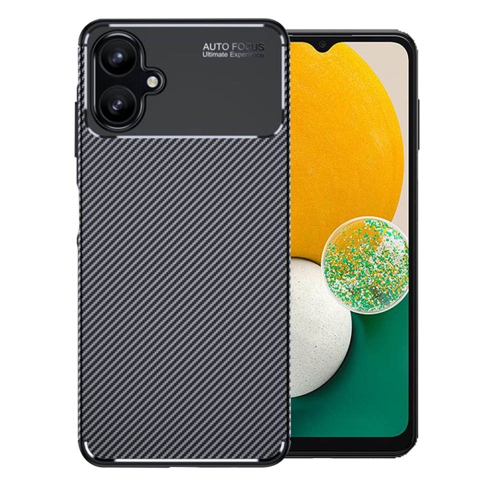 Husa pentru Samsung Galaxy A06, SKYDDAR INNOVATION, CarbonFiber, Antisoc, Negru, set cu sticker
