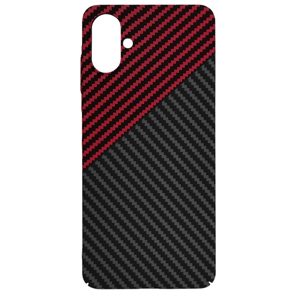 Husa pentru Samsung Galaxy A06, SKYDDAR INNOVATION, textura carbon, Carbonite FiberShell, Rosu inchis, set cu sticker - 3 | YEO