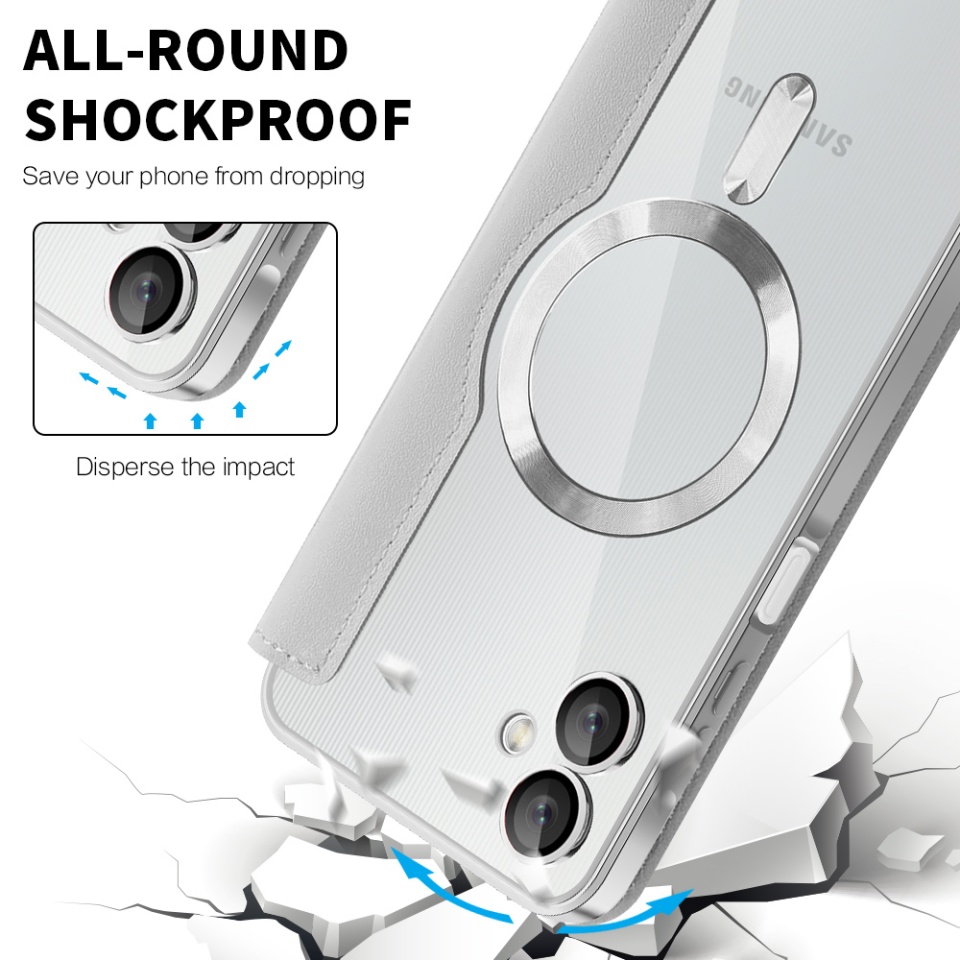 Husa pentru Samsung Galaxy A06 tip carte, SKYDDAR INOVATION, SmartMag Book, Magsafe, RFiD, Suport Carduri, set cu sticker, Gri - 3 | YEO