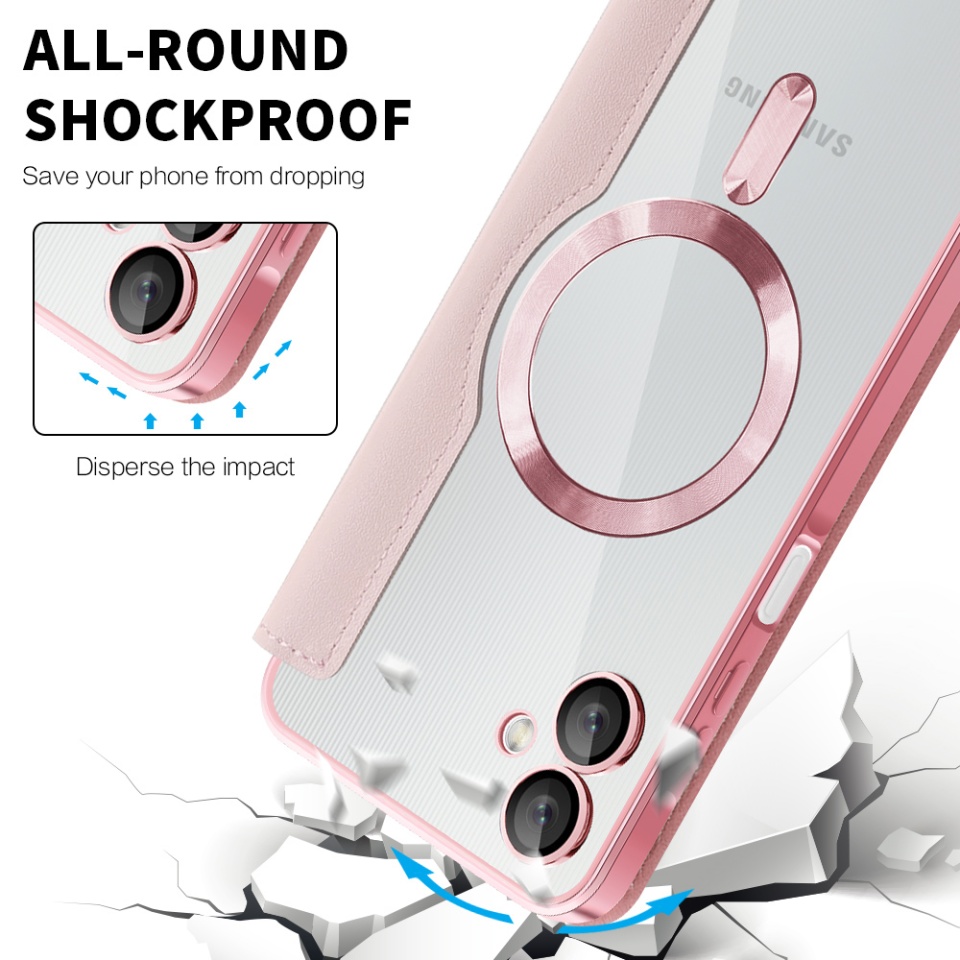 Husa pentru Samsung Galaxy A06 tip carte, SKYDDAR INOVATION, SmartMag Book, Magsafe, RFiD, Suport Carduri, set cu sticker, Roz - 3 | YEO