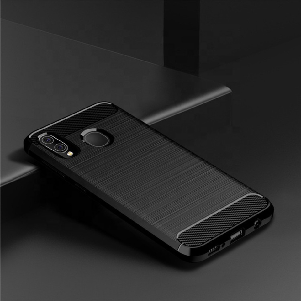 Husa pentru Samsung Galaxy A10 / Galaxy M10, SKYDDAR INNOVATION, Carbon Silicone, din Silicon Slim, cu textura Fibra Carbon, set cu sticker, Negru - 2 | YEO