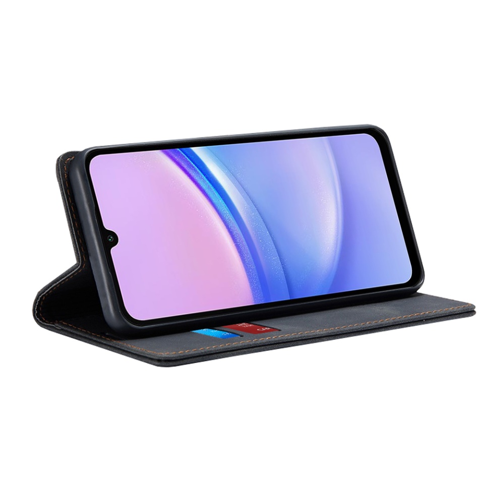 Husa pentru Samsung Galaxy A15 4G / Galaxy A15 5G, SKYDDAR INNOVATION, Soft Wallet, tip Carte din piele Eco Premium, cu Portofel Interior, Negru, set cu sticker - 1 | YEO