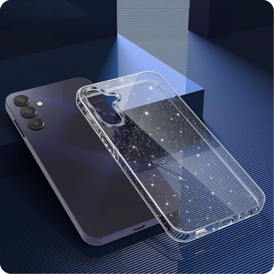 Husa pentru Samsung Galaxy A15 4G / Galaxy A15 5G, SKYDDAR INNOVATION, Shine, din Silicon TPU cu Sclipici, Design Elegant si Ultra Subtire, Transparenta, set cu sticker - 1 | YEO