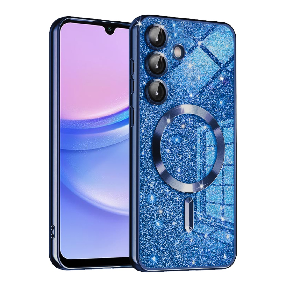 Husa pentru Samsung Galaxy A15 4G / Galaxy A15 5G, SKYDDAR INNOVATION, Luxury Glitter Magsafe, Antisoc, Fundal Detasabil 2-in-1, Margini Ridicate, set cu sticker, Albastru