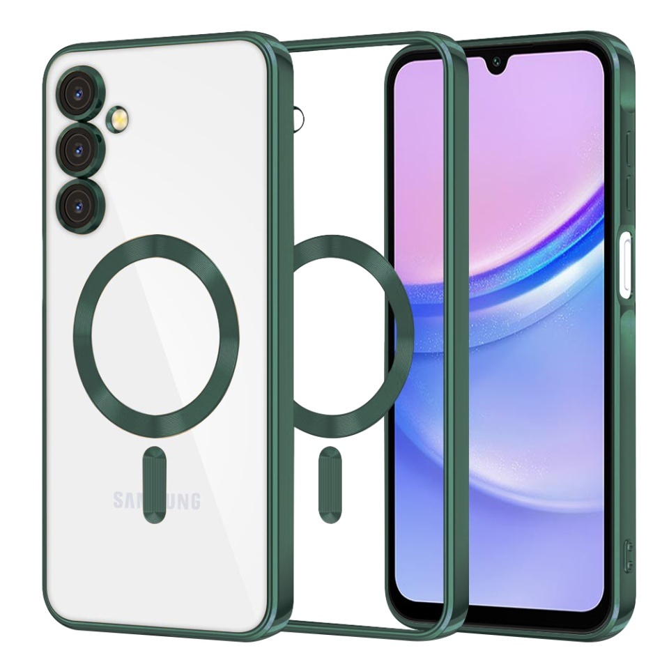 Husa pentru Samsung Galaxy A15 4G / Galaxy A15 5G, SKYDDAR INNOVATION, Luxury Shield Magsafe, Protectie Antisoc, set cu sticker, Verde inchis