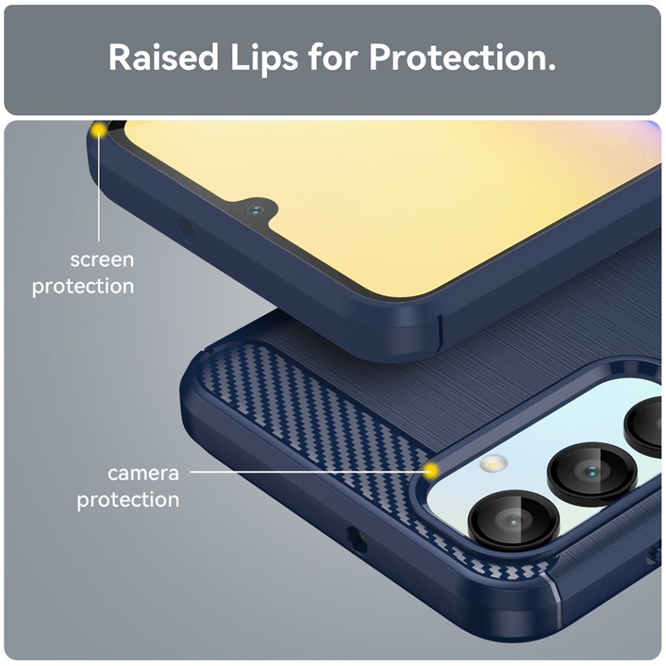 Husa pentru Samsung Galaxy A16 4G / Galaxy A16 5G, SKYDDAR INNOVATION, Carbon Silicone, din Silicon Premium, Slim, cu textura Fibra Carbon, Albastru, set cu sticker - 1 | YEO