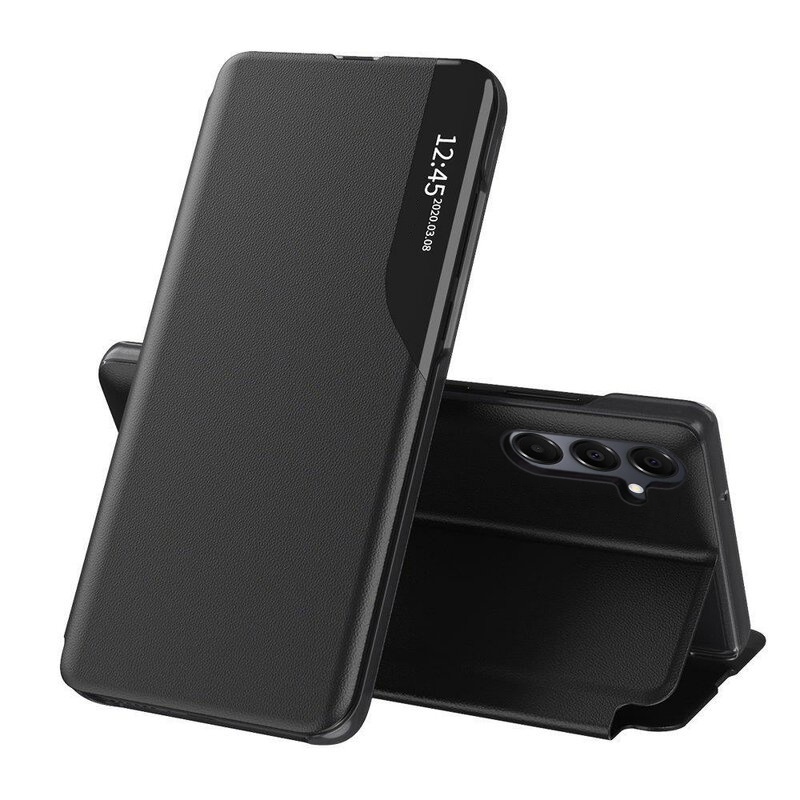 Husa pentru Samsung Galaxy A16 4G / Galaxy A16 5G tip carte, Skyddar Eco View Leather - Negru