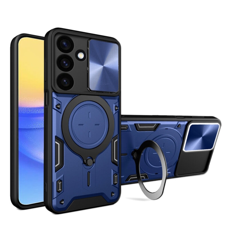 Husa pentru Samsung Galaxy A16, cu inel magnetic si suport ajustabil, protectie completa camera, SKDR SafeCover - Albastru