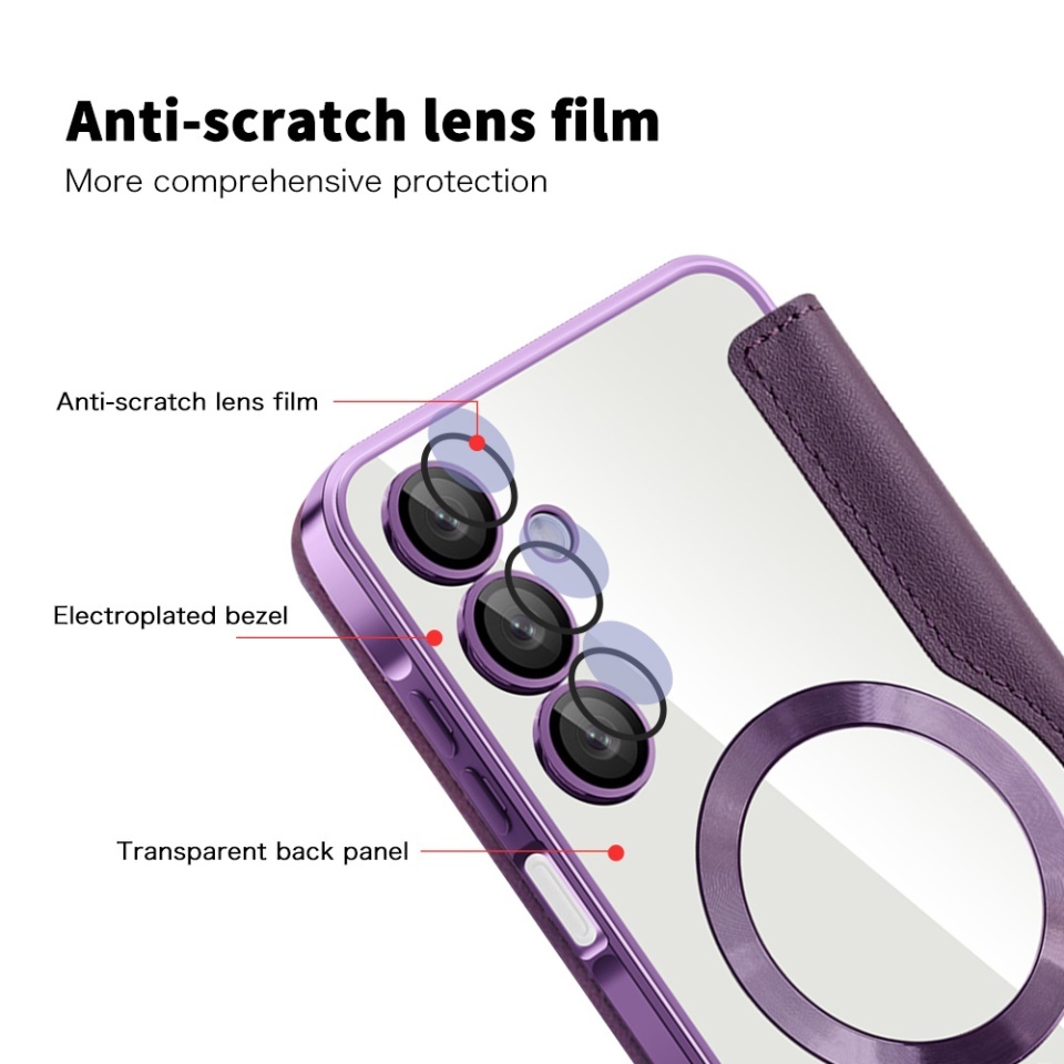 Husa pentru Samsung Galaxy A17 5G tip carte, SKYDDAR INOVATION, SmartMag Book, Magsafe, RFiD, Suport Carduri, set cu sticker, Mov - 2 | YEO