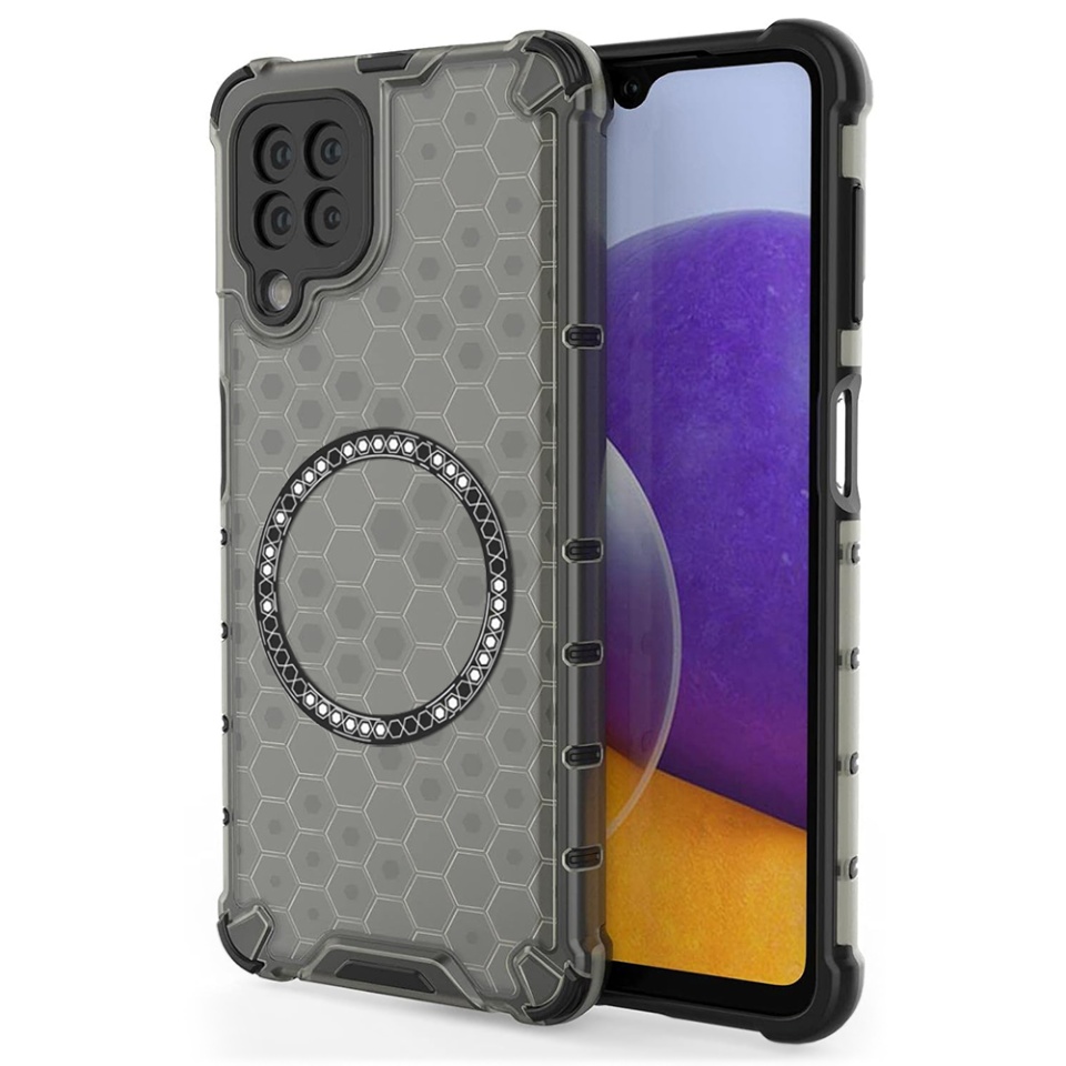 Husa pentru Samsung Galaxy A22 5G, SKYDDAR INNOVATION, HoneyComb Shield MagSafe, Negru, set cu sticker