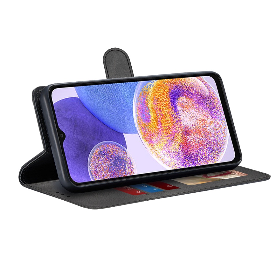 Husa pentru Samsung Galaxy A23 / Galaxy A23 5G, SKYDDAR INNOVATION, Diary Book, tip carte, cu Portofel Interior, Antisoc, Negru, set cu sticker - 1 | YEO