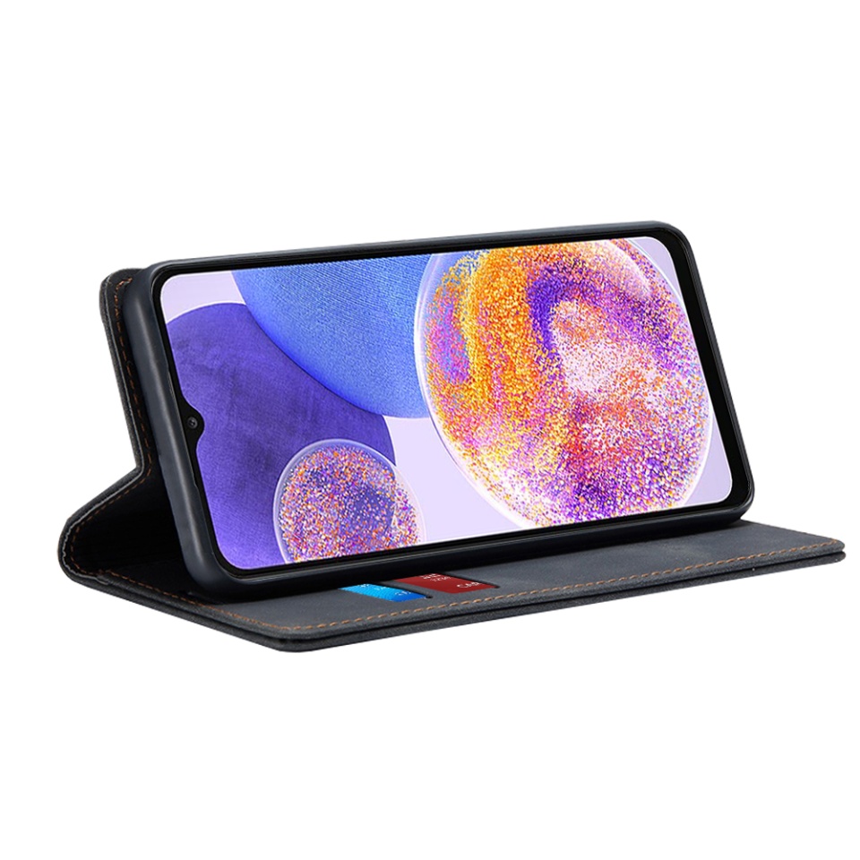 Husa pentru Samsung Galaxy A23 / Galaxy A23 5G, SKYDDAR INNOVATION, Soft Wallet, tip Carte din piele Eco Premium, cu Portofel Interior, Negru, set cu sticker - 1 | YEO