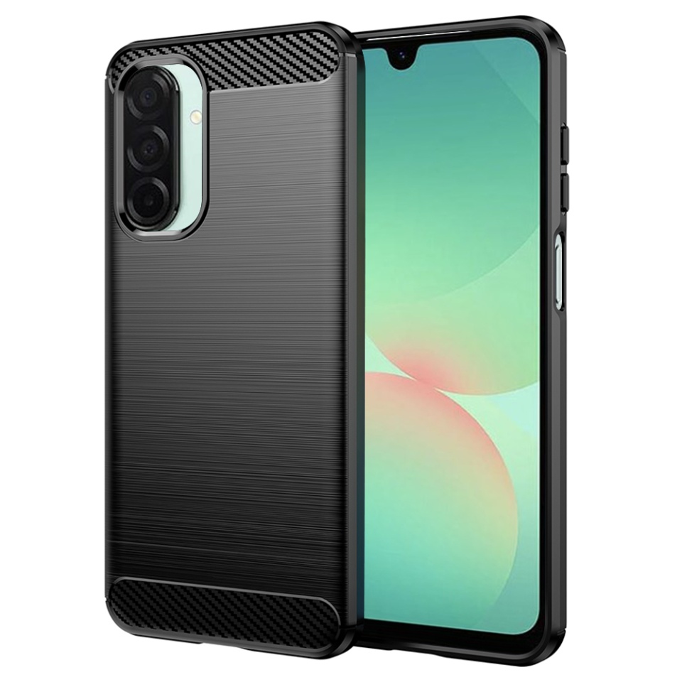 Husa pentru Samsung Galaxy A26 5G, SKYDDAR INNOVATION, Carbon Silicone, din Silicon Premium, Slim, cu textura Fibra Carbon, Negru, set cu sticker