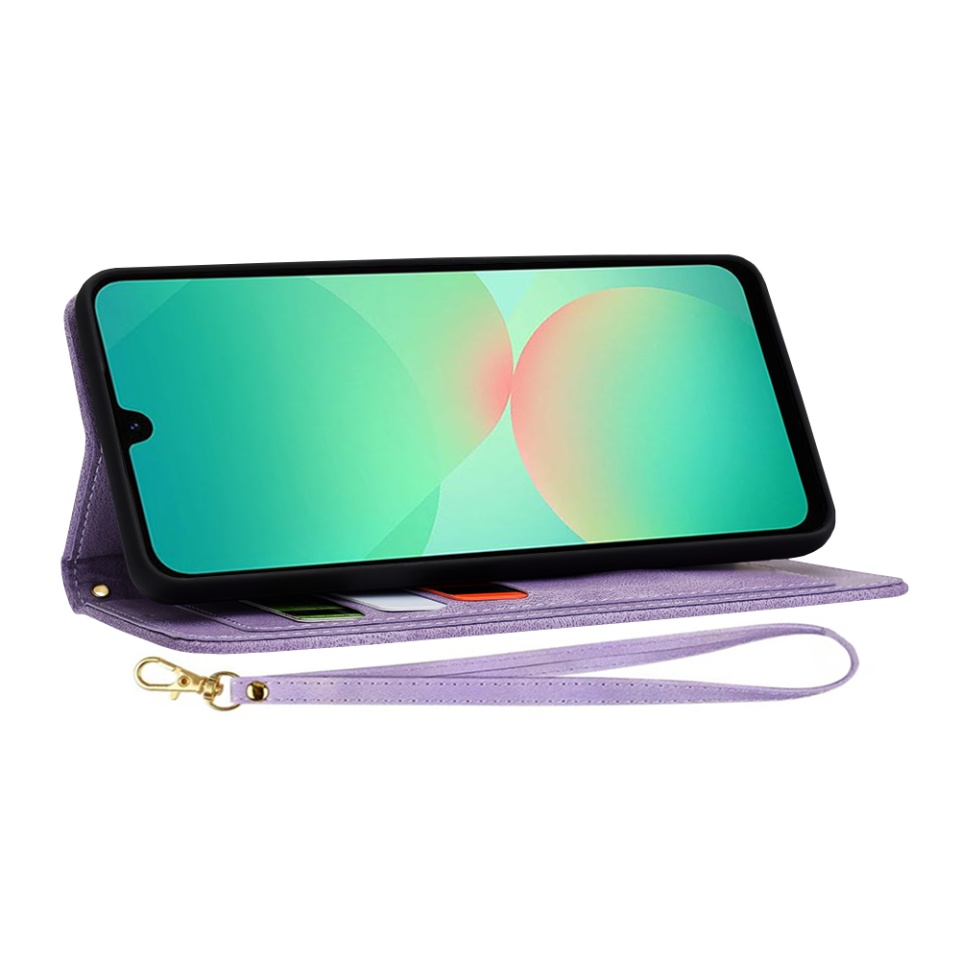 Husa pentru Samsung Galaxy A26 5G, SKYDDAR INNOVATION, Floral Wallet, din Piele Ecologică cu Design Floral, Protecție 360°, Stand Integrat, Buzunare pentru Carduri, Mov, set cu sticker - 3 | YEO