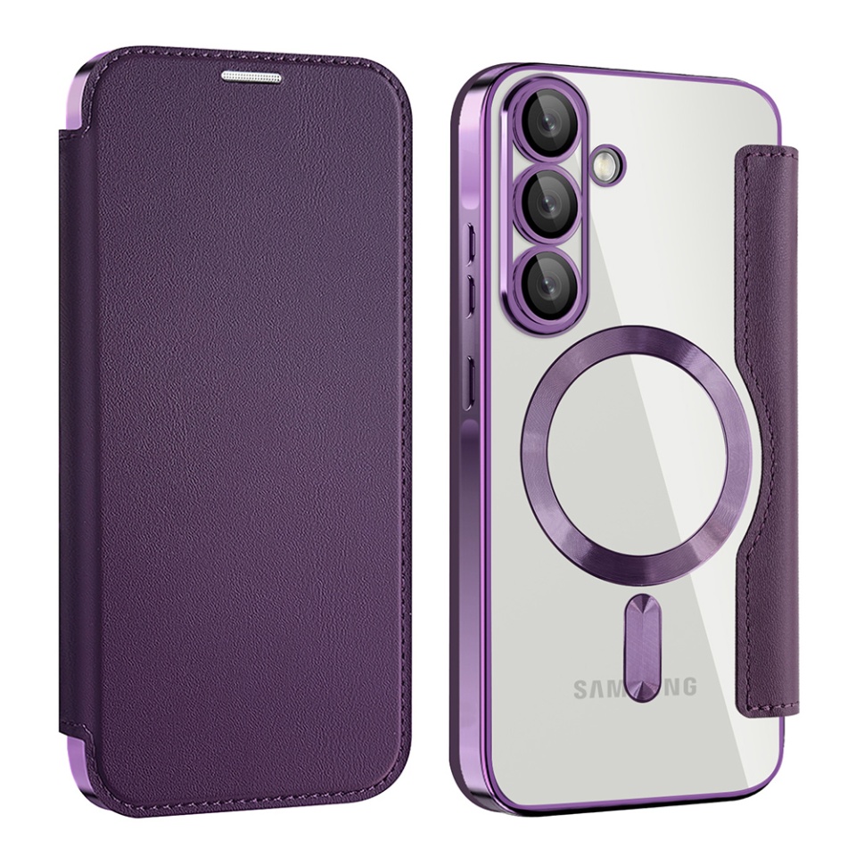 Husa pentru Samsung Galaxy A26 5G tip carte, SKYDDAR INOVATION, SmartMag Book, Magsafe, RFiD, Suport Carduri, set cu sticker, Mov - 1 | YEO