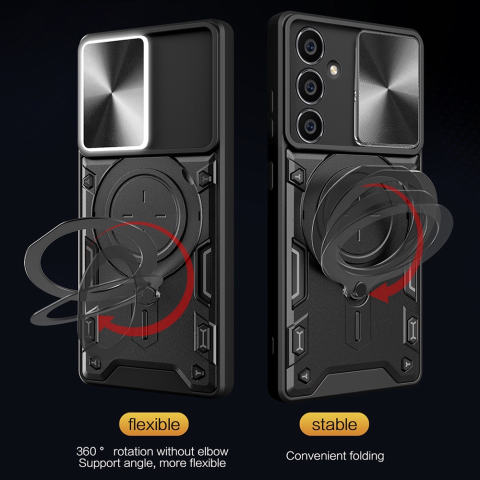 Husa pentru Samsung Galaxy A34 5G, cu inel magnetic si suport ajustabil, protecție completa camera, SKDR SafeCover - Negru - 5