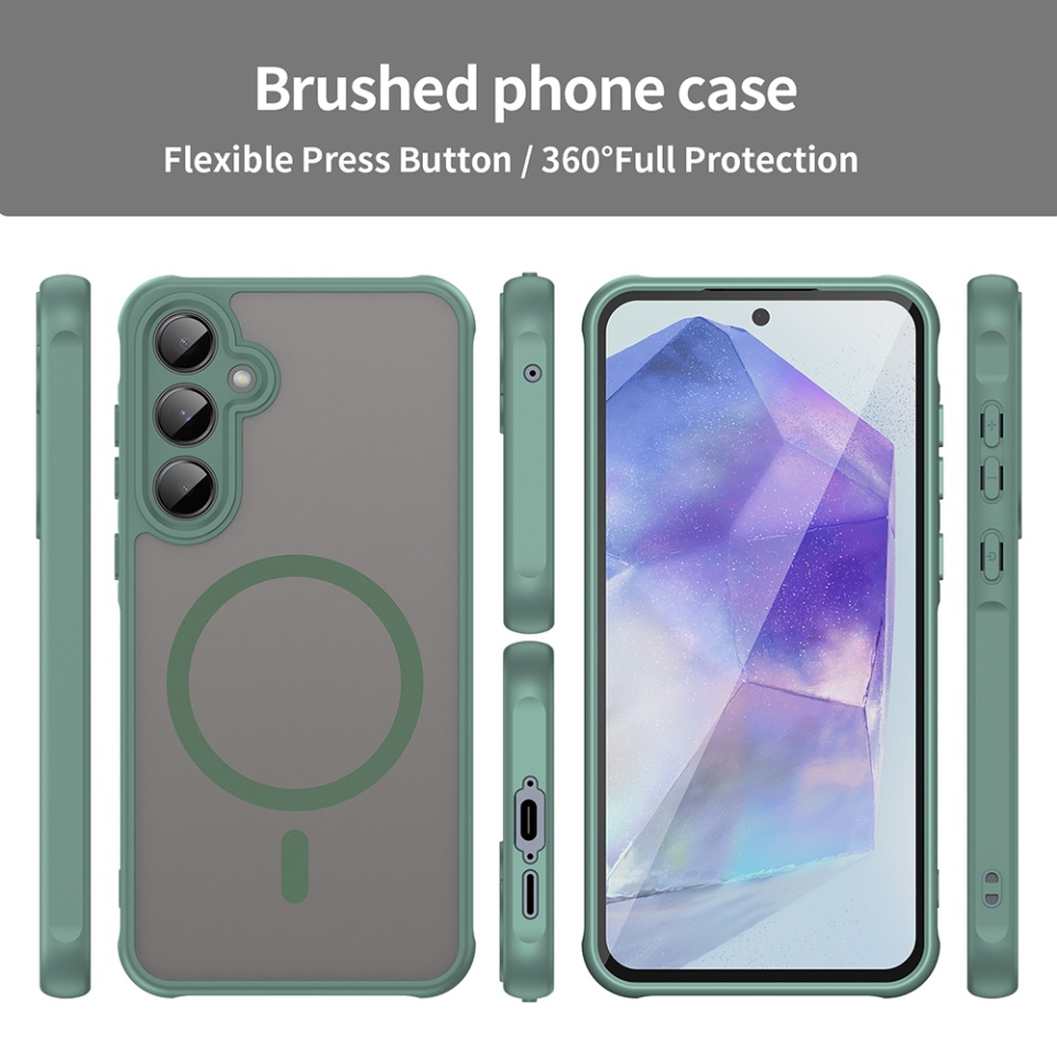Husa pentru Samsung Galaxy A35 5G, SKYDDAR INNOVATION, HaloFrost MagSafe II, Antisoc, set cu sticker, Verde - 2 | YEO