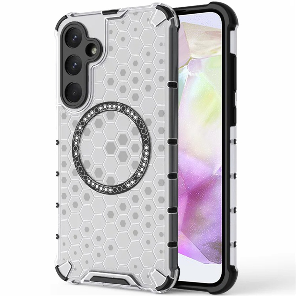 Husa pentru Samsung Galaxy A35 5G, SKYDDAR INNOVATION, HoneyComb Shield MagSafe, Alb, set cu sticker