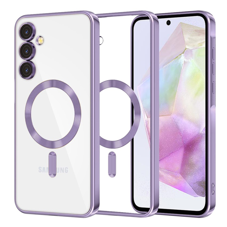 Husa pentru Samsung Galaxy A35 5G, SKYDDAR INNOVATION, Luxury Shield Magsafe, Protectie Antisoc, set cu sticker, Mov