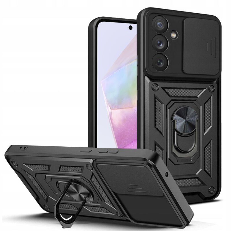 Husa pentru Samsung Galaxy A36 5G cu inel magnetic si protectie camera Skyddar CamShield - Negru