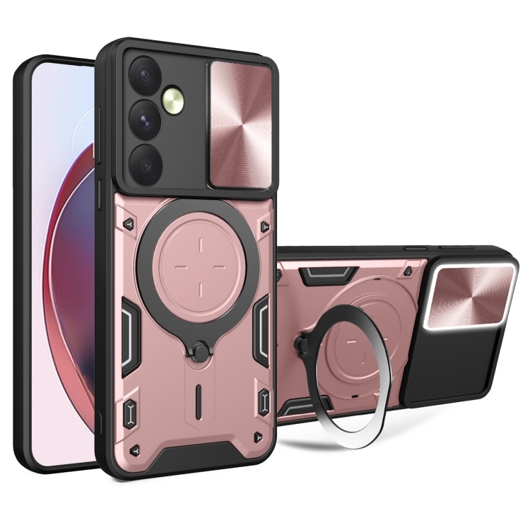 Husa pentru Samsung Galaxy A36 5G, cu inel magnetic si suport ajustabil, protectie completa camera, SKDR SafeCover - Roz auriu
