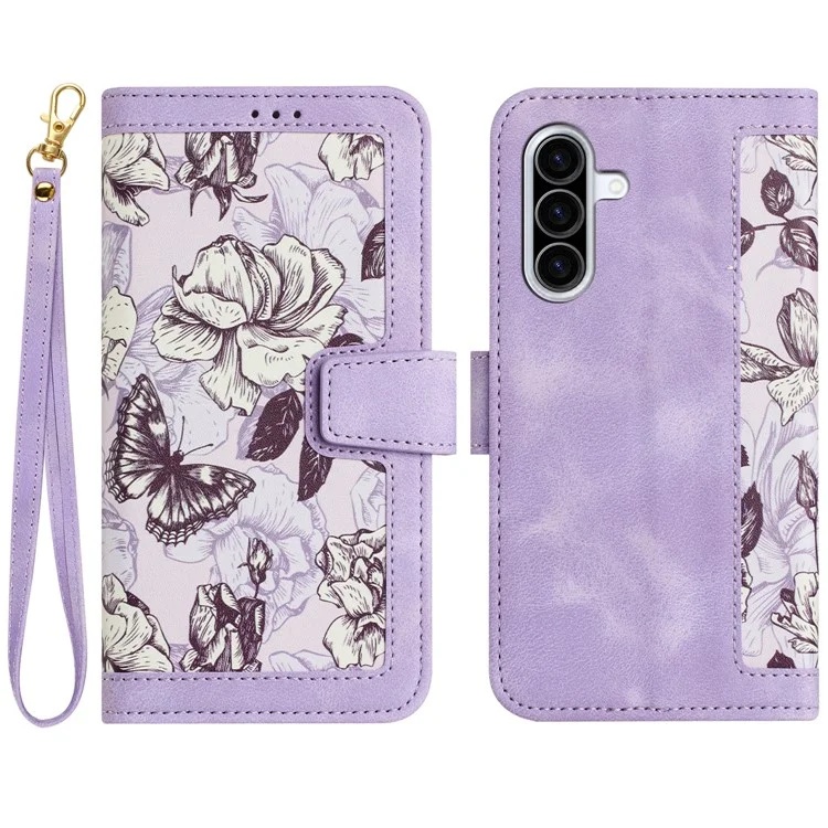 Husa pentru Samsung Galaxy A36 5G din Piele Ecologică cu Design Floral, Protecție 360°, Stand Integrat, Buzunare pentru Carduri, SKDR Floral Wallet - Mov