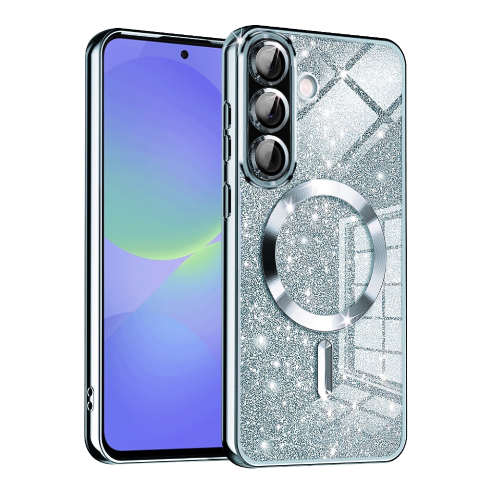 Husa pentru Samsung Galaxy A36 5G / Galaxy A56 5G, SKYDDAR INNOVATION, Luxury Glitter Magsafe, Antisoc, Fundal Detasabil 2-in-1, Protectie Superioara, Margini Ridicate, Bleu, set cu sticker