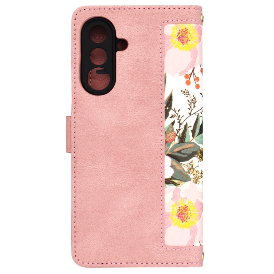 Husa pentru Samsung Galaxy A36 5G, SKYDDAR INNOVATION, Floral Wallet, din Piele Ecologică cu Design Floral, Protecție 360°, Stand Integrat, Buzunare pentru Carduri, Roz, set cu sticker - 3 | YEO