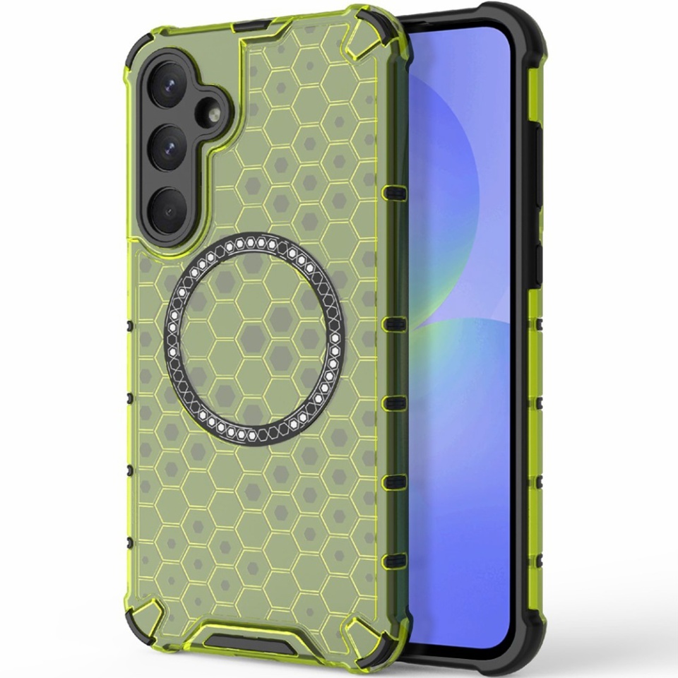 Husa pentru Samsung Galaxy A36 5G, SKYDDAR INNOVATION, HoneyComb Shield MagSafe, Antisoc, set cu sticker, Verde