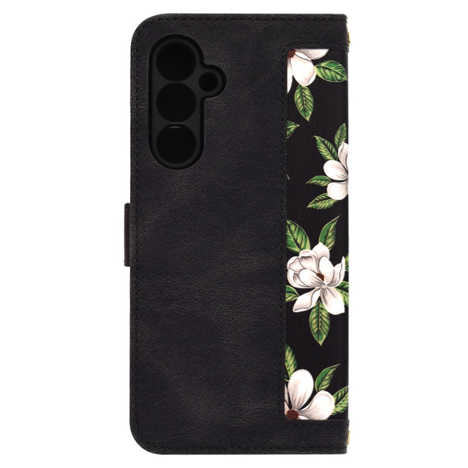 Husa pentru Samsung Galaxy A54 din Piele Ecologică cu Design Floral, Protecție 360°, Stand Integrat, Buzunare pentru Carduri, SKDR Floral Wallet - Negru - 3 | YEO