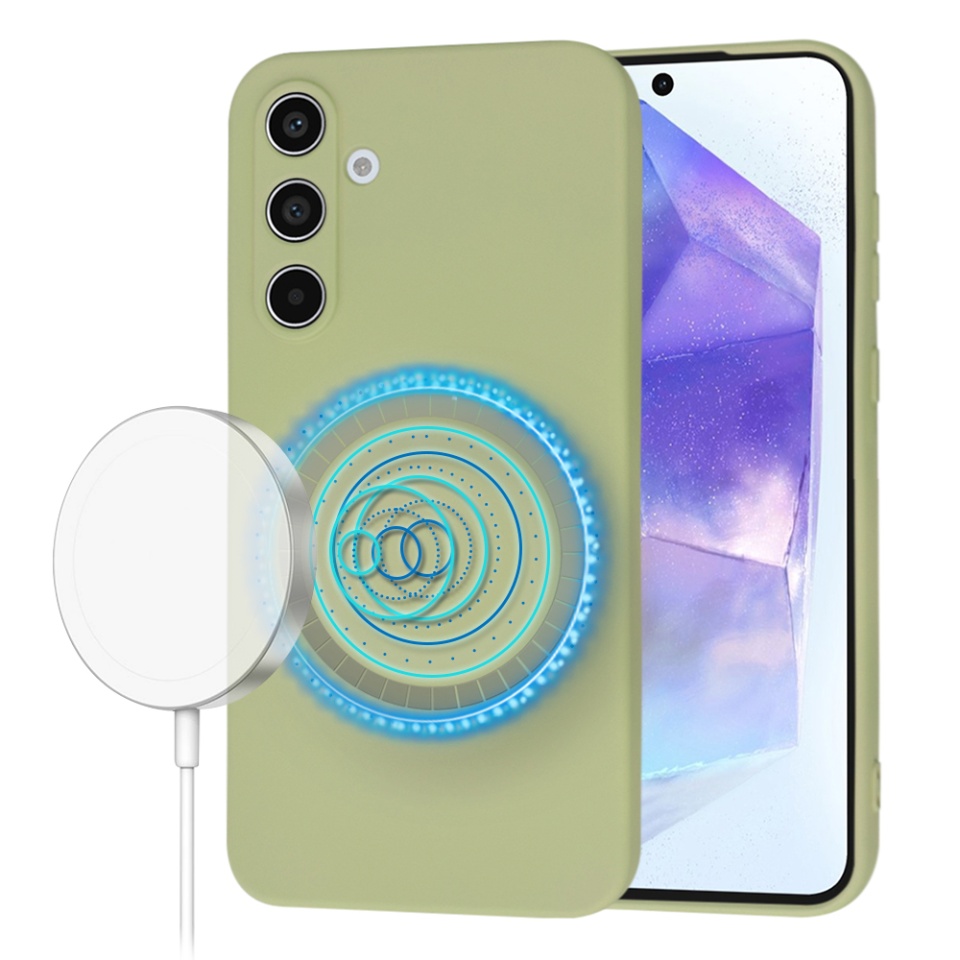 Husa pentru Samsung Galaxy A55 5G din Silicon Catifelat, Protectie Premium, Skyddar SoftElegance Magsafe - Verde