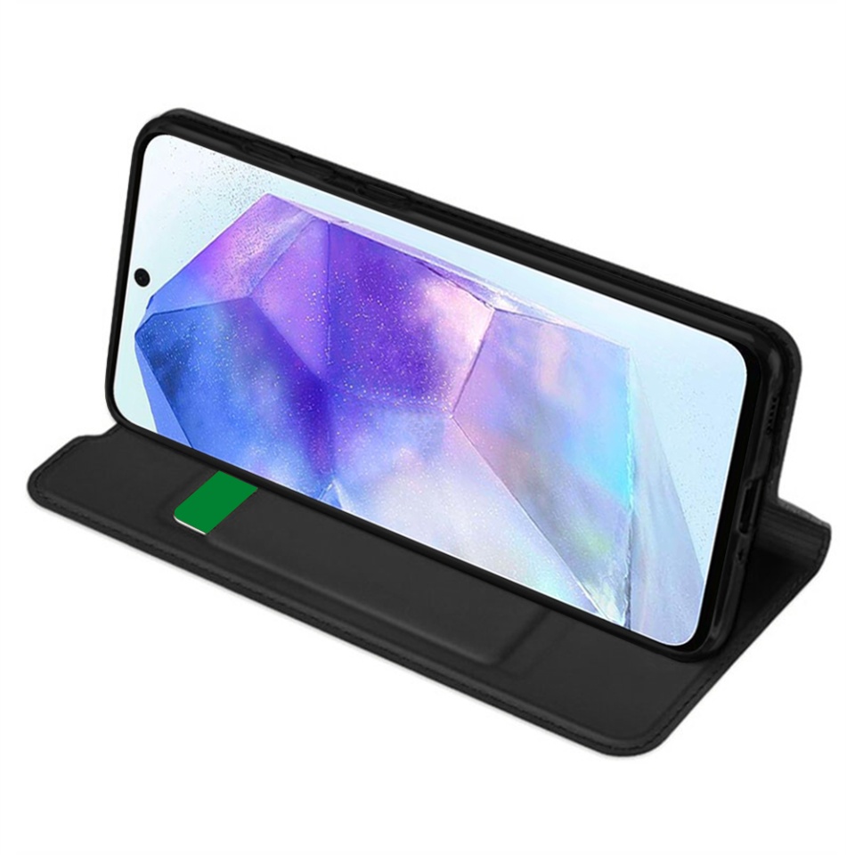 Husa pentru Samsung Galaxy A55 5G, SKYDDAR INNOVATION, Magskin Book, tip Carte cu Portofel Interior, Negru, set cu sticker - 1 | YEO