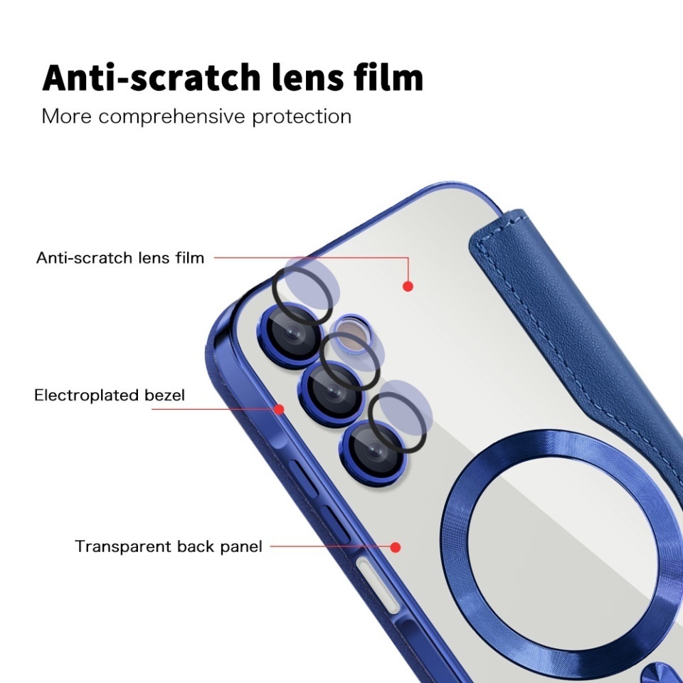 Husa pentru Samsung Galaxy A55 5G tip carte, SKYDDAR INOVATION, SmartMag Book, Magsafe, RFiD, Suport Carduri, set cu sticker, Albastru - 2 | YEO
