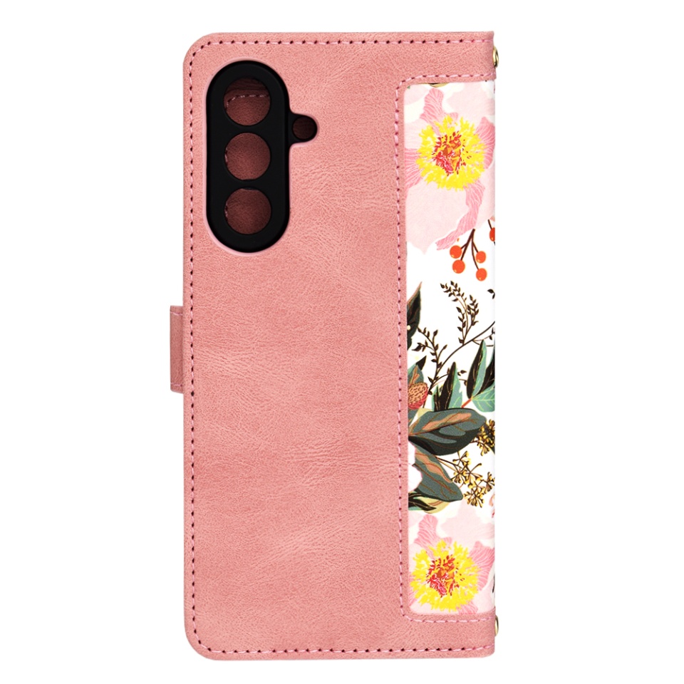 Husa pentru Samsung Galaxy A56 5G din Piele Ecologică cu Design Floral, Protecție 360°, Stand Integrat, Buzunare pentru Carduri, Floral Wallet - Roz - 2 | YEO