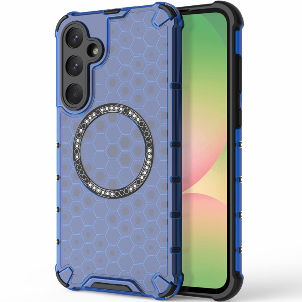 Husa pentru Samsung Galaxy A56 5G, SKYDDAR INNOVATION, HoneyComb Shield MagSafe, Antisoc, set cu sticker, Albastru