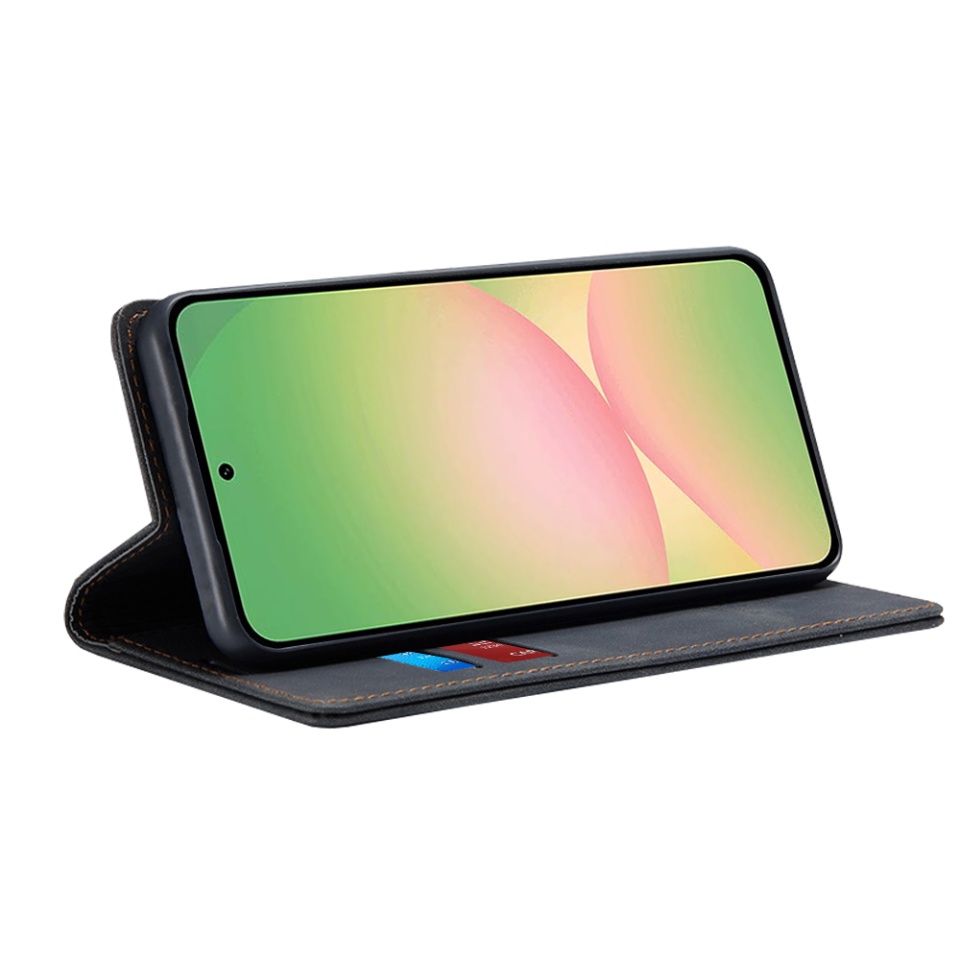 Husa pentru Samsung Galaxy A56 5G, SKYDDAR INNOVATION, Soft Wallet, tip Carte din piele Eco Premium, cu Portofel Interior, Negru, set cu sticker - 1 | YEO