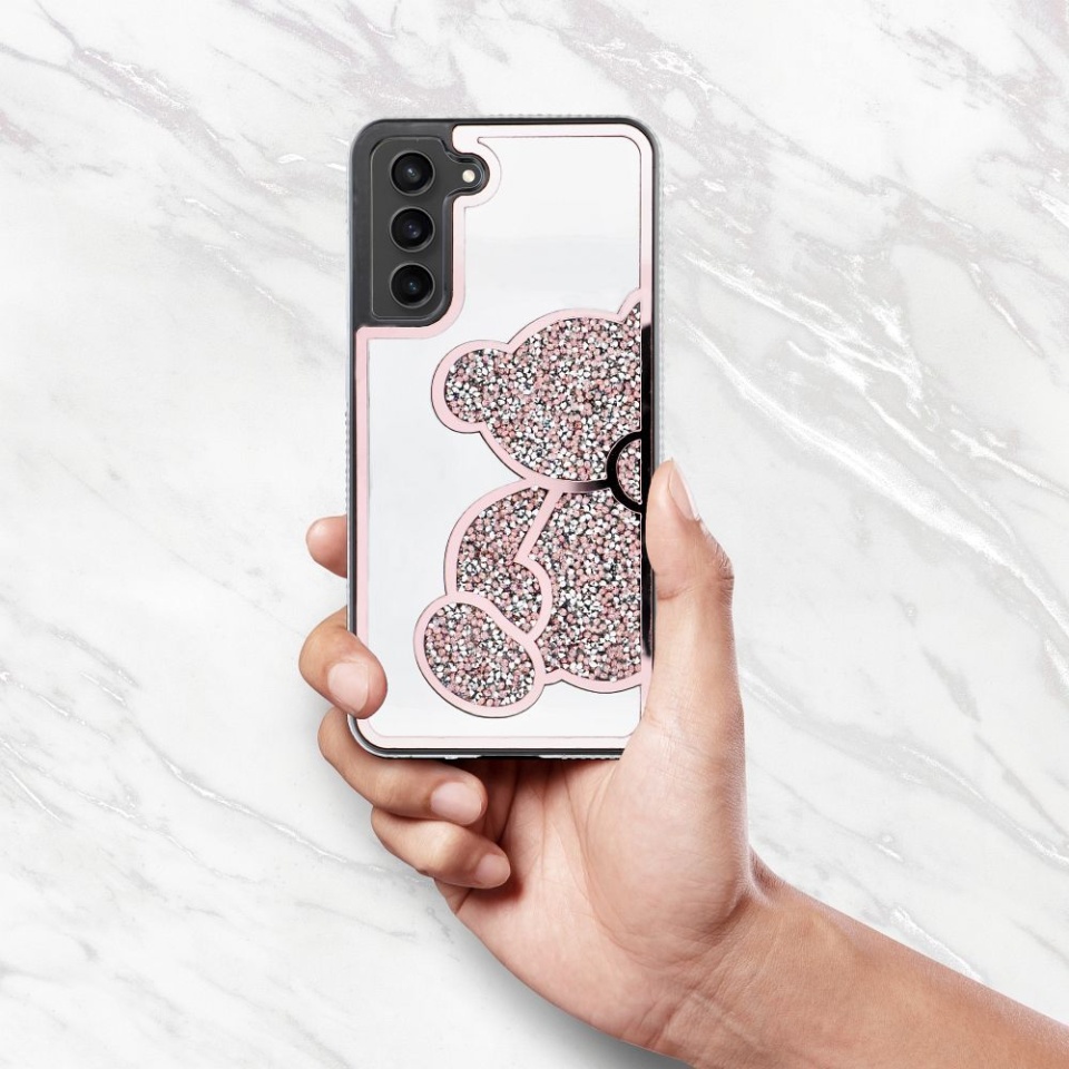 Husa pentru Samsung Galaxy A56 5G, SKYDDAR INNOVATION, TEDDY BEAR, din Silicon cu Sclipici, Protectie Completa, Roz, set cu sticker - 3 | YEO