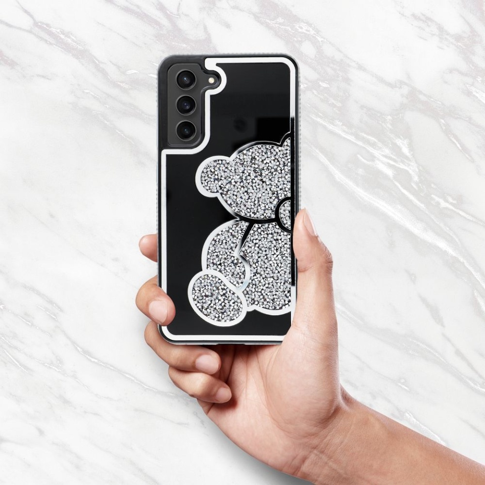 Husa pentru Samsung Galaxy A56 5G, SKYDDAR INNOVATION, TEDDY BEAR, din Silicon cu Sclipici, Protectie Completa, Argintiu, set cu sticker - 3 | YEO