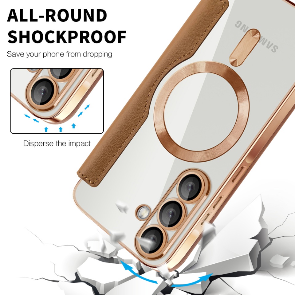 Husa pentru Samsung Galaxy A56 5G tip carte, SKYDDAR INOVATION, SmartMag Book, Magsafe, RFiD, Suport Carduri, set cu sticker, Maro - 3 | YEO