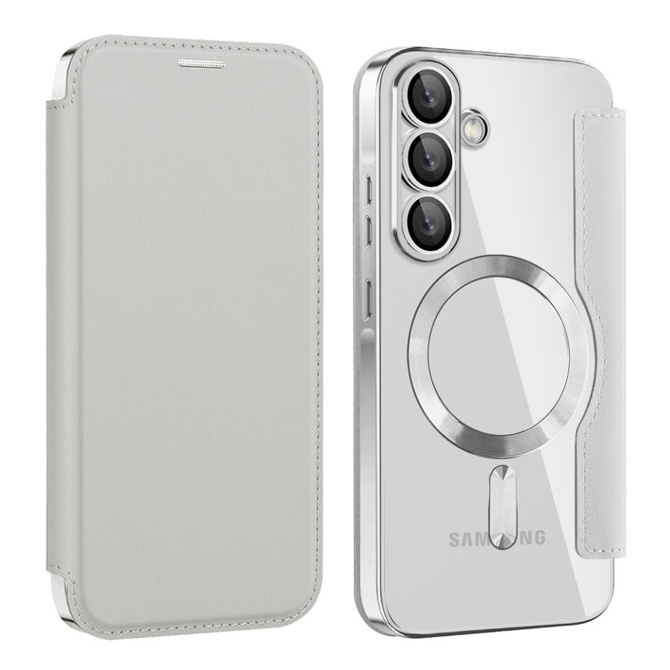 Husa pentru Samsung Galaxy A56 5G tip carte, SKYDDAR INOVATION, SmartMag Book, Magsafe, RFiD, Suport Carduri, set cu sticker, Gri - 1 | YEO