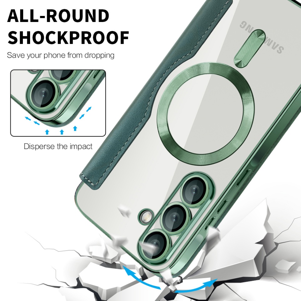 Husa pentru Samsung Galaxy A56 5G tip carte, SKYDDAR INOVATION, SmartMag Book, Magsafe, RFiD, Suport Carduri, set cu sticker, Verde - 3 | YEO