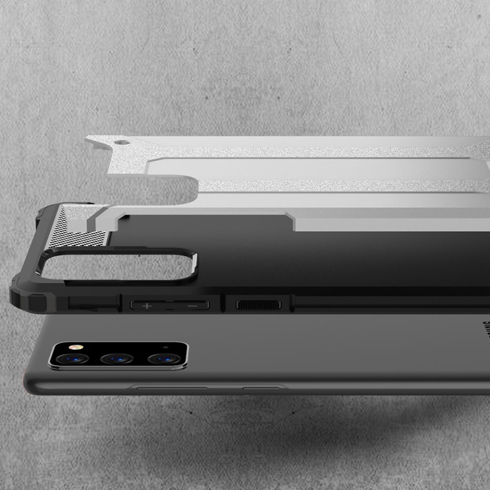 Husa pentru Samsung Galaxy Note 20 / Galaxy Note 20 5G, SKYDDAR INNOVATION, Hybrid Armor, din Plastic Dur, Margini Cauciucate, Antisoc, set cu sticker, Negru - 3 | YEO