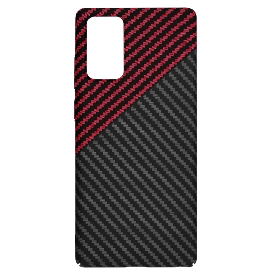 Husa pentru Samsung Galaxy Note 20 / Galaxy Note 20 5G, SKYDDAR INNOVATION, textura carbon, Carbonite FiberShell, set cu sticker, Rosu inchis, - 3 | YEO