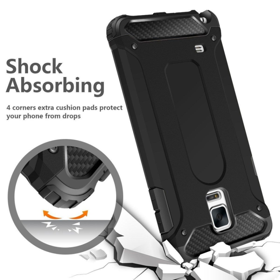 Husa pentru Samsung Galaxy Note 4 N910, SKYDDAR INNOVATION, Hybrid Armor, din Plastic Dur, Margini Cauciucate, Antisoc, set cu sticker, Negru - 3 | YEO