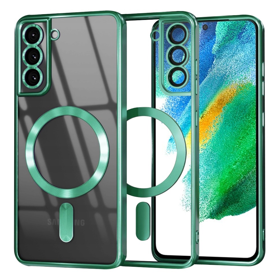 Husa pentru Samsung Galaxy S21 FE 5G, SKYDDAR INNOVATION, Luxury Shield Magsafe, Protectie Antisoc, set cu sticker, Verde deschis