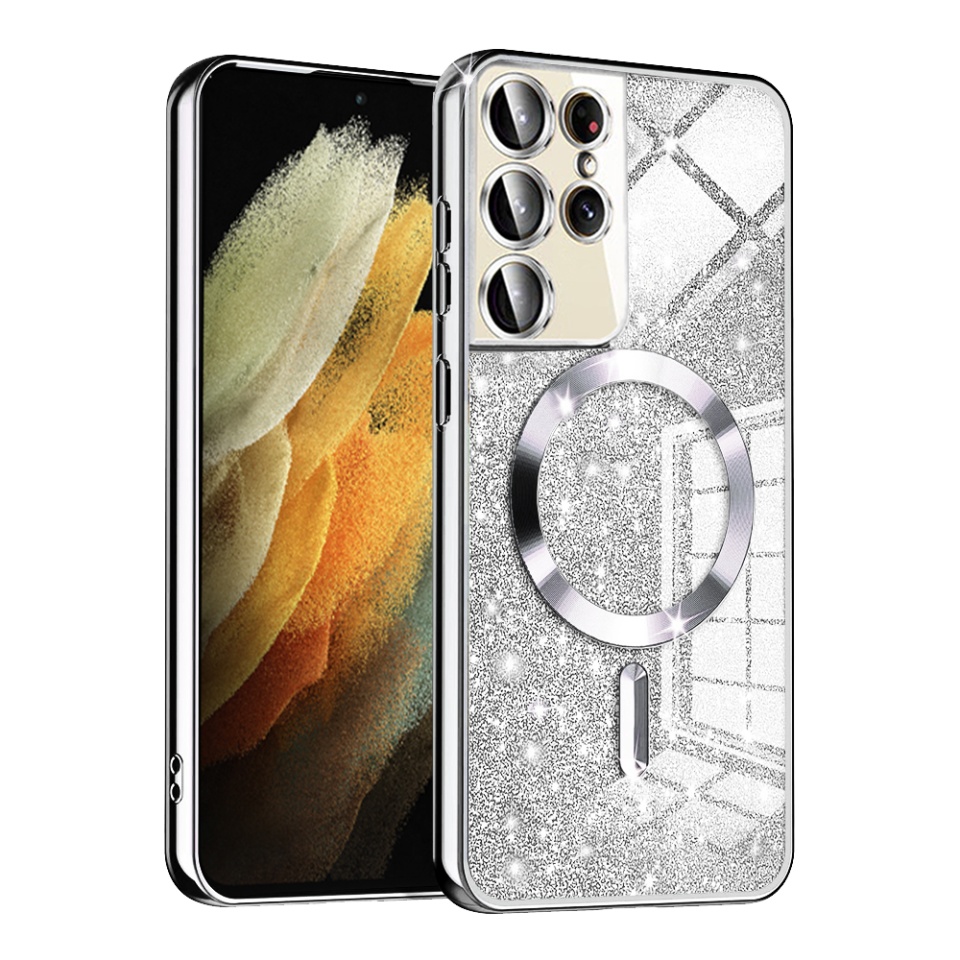 Husa pentru Samsung Galaxy S21 Ultra 5G Design Antisoc, Fundal Detasabil 2-in-1, Protectie Superioara, Margini Ridicate, SKDR Glitter - Argintiu