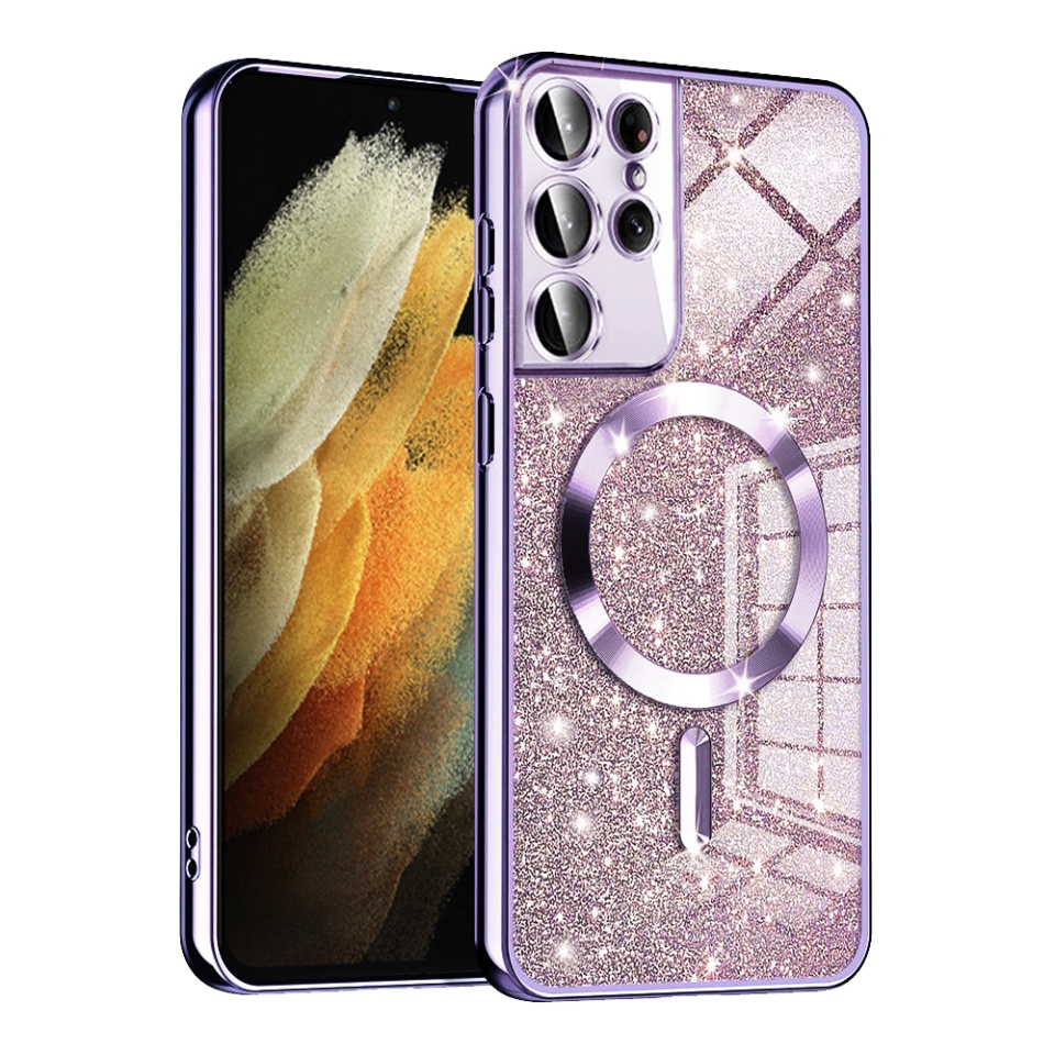 Husa pentru Samsung Galaxy S21 Ultra 5G Design Antisoc, Fundal Detasabil 2-in-1, Protectie Superioara, Margini Ridicate, SKDR Glitter - Mov deschis