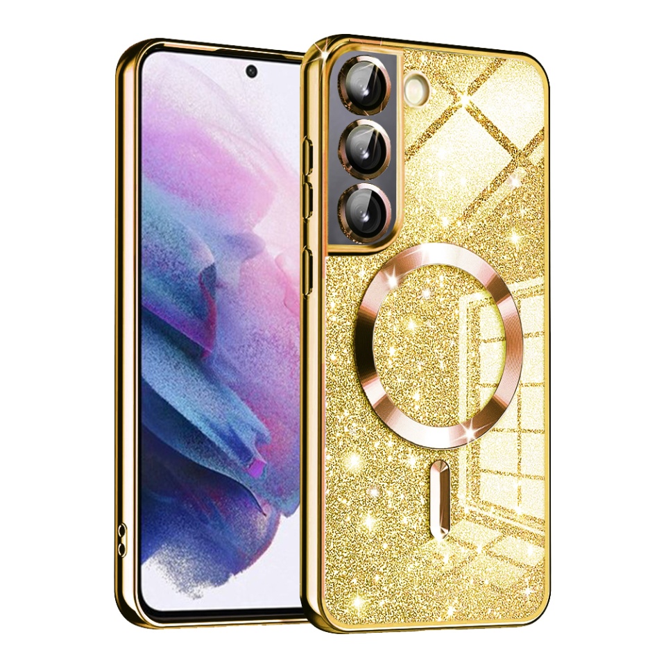 Husa pentru Samsung Galaxy S22 5G Design Antisoc, Fundal Detasabil 2-in-1, Protectie Superioara, Margini Ridicate, SKDR Glitter - Auriu