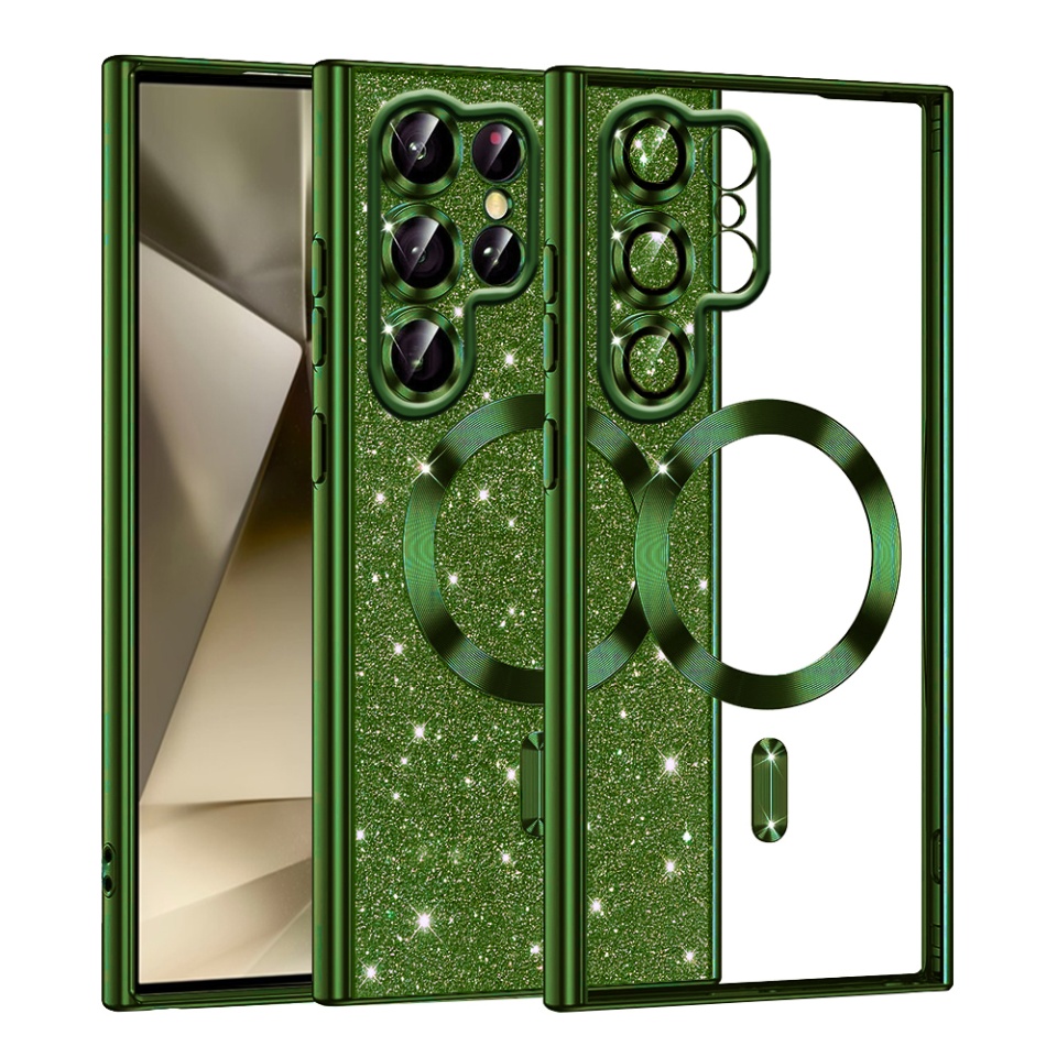 Husa pentru Samsung Galaxy S22 Ultra 5G Design Antisoc, Fundal Detasabil 2-in-1, Protectie Superioara, Margini Ridicate, SKDR Glitter - Verde